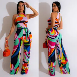 2023 Wide Leg Jumpsuit Rompers Kvinnor Färgglada tryck ärmlösa Jumpsuits Outfits gratis fartyg