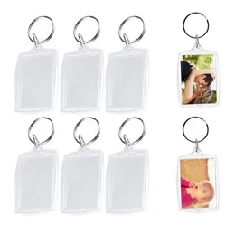 Akrylklart tomt fotoinsats Keyrings Bildram Keychain Rektangel Tom Insert With Ring for DIY Gift