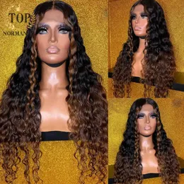 Lace Wigs Topnormantic Highlight Color Front For Women Remy Human Hair Ombre Brown Color Nature Wave Wig Pré Depenado