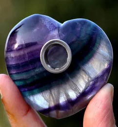 natural purple green rainbow fluorite QUARTZ crystal Heart Carving Craft Stone Crystal smoke tube heart healing pipe as festival g2501898