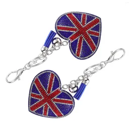 Keychains 2Pcs British Gifts Women Bag Pendant Heart-shaped Key Ring Union Jack Keychain For Decoration Gift Pouch