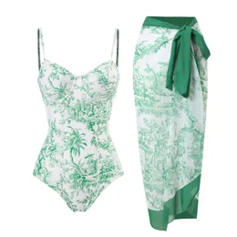 Women's Swimwear Printing Simple Fashionable Swimsuit Sling-Style Slim Gather Bikini High Waist Palm Tree Beachwear 230608