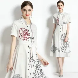 Boutique Women Printed Dress Short Sleeve Dress 2023 Summer Dress High-end Trend Lady Shirt Dresses OL Runway Dresses