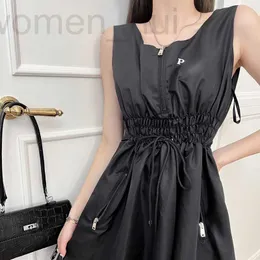 Plus size Dresses designer Women Elastic Waist Dress Fashion Letter Print Black Zipper Casual Girls Designs Holiday Shirt VZIC