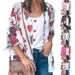 Women's Swimwear Cardigans For Women Dressy Chiffon Floral Kimonos Sun Cover Up Top Boho Casual Shawl Beach Open Front Clothes