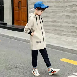 Cappotti di tinca 616Y Trench per bambini Autunno Giacca per ragazzi Cerniera lunga Con cappuccio Solido Allentato Casual Antivento Bambini Giacca a vento Abbigliamento Hw40 230608