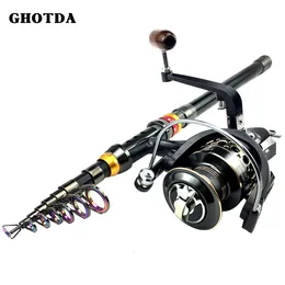 Rod Reel Combo Fishing and Set Telescopic Carbono Fiber 1.8 3,6 M Spinning 13BB 230609