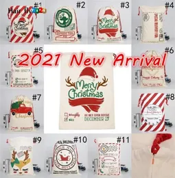 DHL 24h ship 2021 Christmas Santa Sacks Canvas Cotton Bags Large Heavy Drawstring Gift Bags Personalized Festival Party Chris9299168