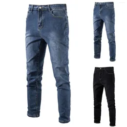 Män jeans män tvättbara trendiga byxor casual mikro elastisk liten fot avslappnad passform med fickor