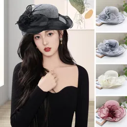 Wide Brim Hats Summer Sun Hat Protection Anti-UV Breathable Flower Embellished Ultralight Outdoor Beach Women Feather C