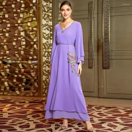 Ethnic Clothing Luxury Ramadan Purple Muslim Abaya Dress For Women Eid Arabic Jalabiya Marocain Clothes Islamic Turkey Dresses Moroccan
