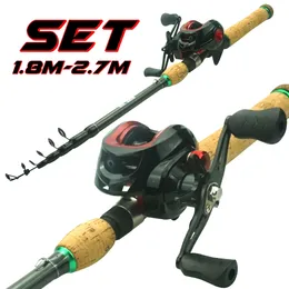 Rod Reel Combo Fishing and 1.8m 2.7m Telescopic Carbon Fiber Casting 18 1 BB 7.2 1 Gear Ratio Baitcasting for Bass 230609