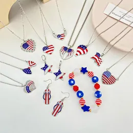 Подвесные ожерелья Hip Hop American Flag Ожерелье для женщин, мужчины, мода панк красочный эмаль хрустальный сердце, вечеринка, украшения для вечеринки
