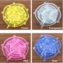 6Pcs/Set Silicone Stretch Lids Kitchen Tools Suction Pot Fresh Keeping Wrap Seal Lid Pan Cover Kitchens Tool Accessories Dishwasher factory outlet