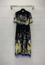 Designer-Freizeitkleid für Damen, Sommer, süßer Häschen-Busch-Druck, flatternde Krawatte, Schleife, Kragen, Taille, schmal, kurzärmelig, plissiertes Kleid, Designer-Strandkleider