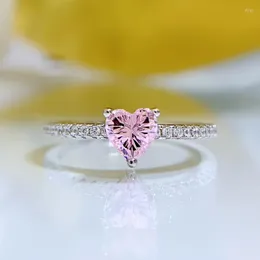 Cluster-Ringe Exquistie Herzform funkelnder rosa Moissanit 925 Sterling Silber Ring für Frauen Versprechen Paar Valentinstag Geschenk