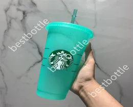 Starbucks Mermaid Goddess 24oz710ml Tumblers Cold Change Straw Dream Portable Reusable Environmental Plastic Glitter Cups8561569