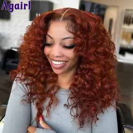 Dantelli peruk kırmızımsı kahverengi gevşek dalga kısa bob peruk 13x6 ön insan saçı Brezilya Derin 5x5 Kadınlar için kapanış 230609