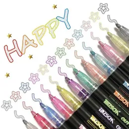 Markers 12 Color Double Line Outline Art Pen Marker DIY Graffiti Highlighter Scrapbook Bullet Diary Poster Card 230608