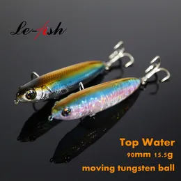 Baits Lures Le Fish 90mm 15.5g Topwater Pencil Fishing Lure Surface Floating Bait Top Water for Seabass Pike Feeder With Tungsten Ball 230608