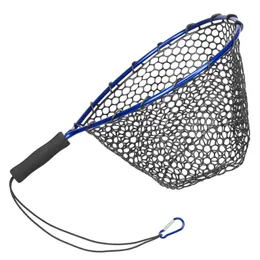 釣りのアクセサリー釣りネット柔らかいシリコーンフィッシュランディングネットアルミニウム合金ポールエヴァハンドル50x30 cm漁網ツールアクセサリーブレイル230608