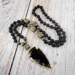 Hänge halsband obsidian män guld pläterade pilspets naturliga svarta vulkaniska stenpärlor choker smycken droppe
