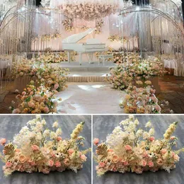 Flores decorativas Casamento Fila de flores artificiais Decoração de palco Arranjo de arco de fundo Decoração de festa floral