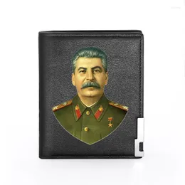 Wallets Union Of Soviet Socialist Republics Stalin Printing Leather Wallet Men Women Billfold Slim /ID Holders Short Purses