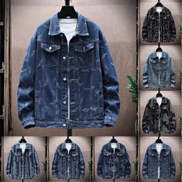 Men's Jackets Winter Mens Jacket Spring And Autumn Fashion Leisure Printed Buckle Lapel Denim Coat Top Vintage