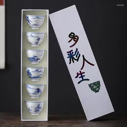 Filiżanki spodki 6pcs niebiesko -biała ceramiczna filiżanka herbaty Zestaw porcelanowy popołudniowe filiżanki espresso japońskie ceramiki kawa