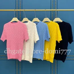 Fashion Women's Knitted T Shirt with Embroidered Logo Short Sleeved Round Neck Pullover T-shirt