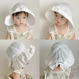 Caps Hüte Korean Big Brim Baby Sonnenhut Kinder Eimer Hut Prinzessin Spitze Bogen Baby Fischer Hut geboren Pographie Requisiten 230608