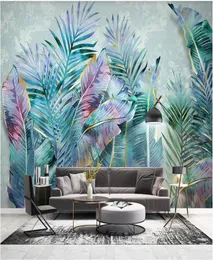 custom po 3d wallpaper 3D space Hand painted nordic tropical plant leaves modern minimalist tv background wall wallpaper for wa6883720