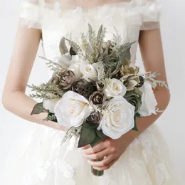 Свадебные цветы винтажные букеты искусственные розовые трава невесты, держащие брачные аксессуары