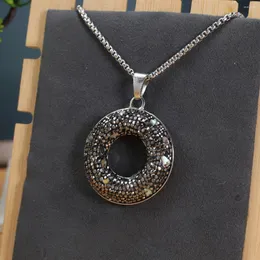 Pendant Necklaces Natural Stone Round Donut Large Hole Black Rhinestone Necklace Exquisite Jewelry Gift Unisex Vintage Accessories