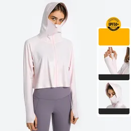 LL Womens Jackets outfit Sun Protection Hooded Crop Sol-Sure P blixtlås Jacka Casual skjortor Upf 50 Sun Block Full Zip T-shirts Fickor för sommaren