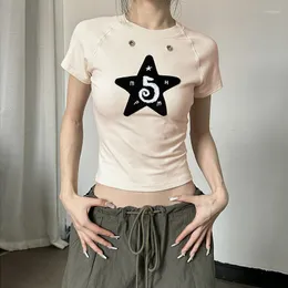 Camisetas Femininas Europa Streetwear 2023 Camisetas Femininas Bordadas Estilo Design Fêmea Primavera Sexy Crop Tops Roupas Moda Bodysuit Tees Y2k