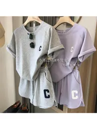 Womens Two Piece Pants Spring Korean Fashion Casual Sports Twopiece Set Summer Oneck Tshirts TopShorts Female Clothes Jogger 230608