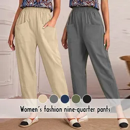 Women's Pants Women Summer Cotton Linen Harem Casual Loose Button High Waist Pocket Trousers Vintage All-match Yoga Baggy