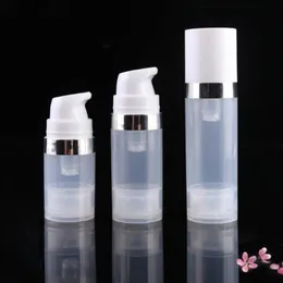 Leere 5 ml 10 ml Airless-Flaschen, klare Vakuumpumpe, Lotionsflasche mit silberner Ringabdeckung, Kosmetikverpackung