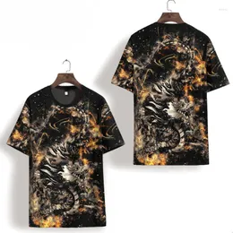 Men's T Shirts 2023 Men's Trend All-Match Black Short-Sleeved Chinese Style Dragon Pattern Ice Silk Quick-Drying T-Shirt Soft