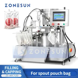 ZONESUN ZS-AFC12D Riempitrice automatica per sacchetti con beccuccio Riempitrice per sacchi liquidi Imballaggio sigillante Alimentatore vibrante per vaschette Doypack