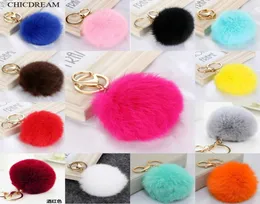 2020 Multi Color Pink Rabbit Fur Ball Keychain Bag Plush Car Key Holder Pendant Key Chain Rings For Women Fashion Jewelry5285886