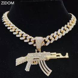 Pendant Necklaces Men Women Hip Hop AK47 Gun Pendant Necklace with 13mm Cuban Chain HipHop Iced Out Bling Necklaces Fashion Charm Jewelry 230608