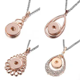 Chains Rose Golden Color Drop Style Elegant Rhinestone Snap Pendant Necklace 60cm Fit 18MM Buttons Jewelry