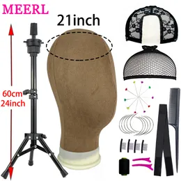 Wig Stand 21/22/23''Training Mannequin Head Canvas Head For Wigs Making Display Wig Hair Brush With T Pin Wig Install Kit Tripod Wig Stand 230608