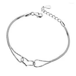Pulseiras de link estilo coreano bonito design criativo banhado a prata pingente de coração pulseira elegante e bonito presente de aniversário jóias