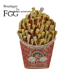 أكياس الكتف بوتيك de fgg French Fries Chips قوس قزح القابض Minaudiere حقيبة نساء كريستال المساء حقيبة الزفاف حقيبة الزفاف