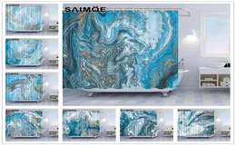 Stylish Marble Texture Shower Curtains Sea Blue Abstract Line Texture Bathroom Shower Curtain Decoration Luxury Golden Powder Bath4686331