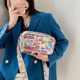 Evening Bags Letter Graffiti PU Leather Small Crossbody Women Fashion Shoulder Bag Luxury Designer Handbags Female Mobile Phone Purses